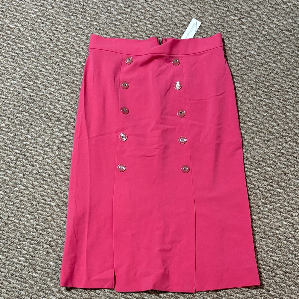 New York & Company Pink Double-Breasted Pencil Skirt
